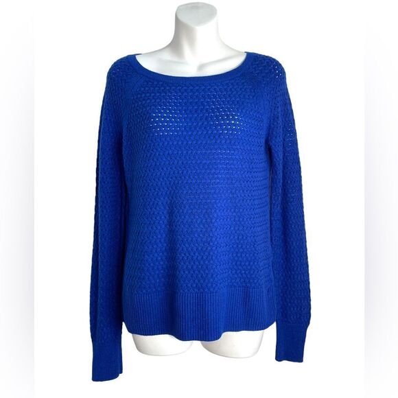 American Eagle Basketweave Knit Crewneck Sweater Royal Blue Medium - Picture 3 of 9